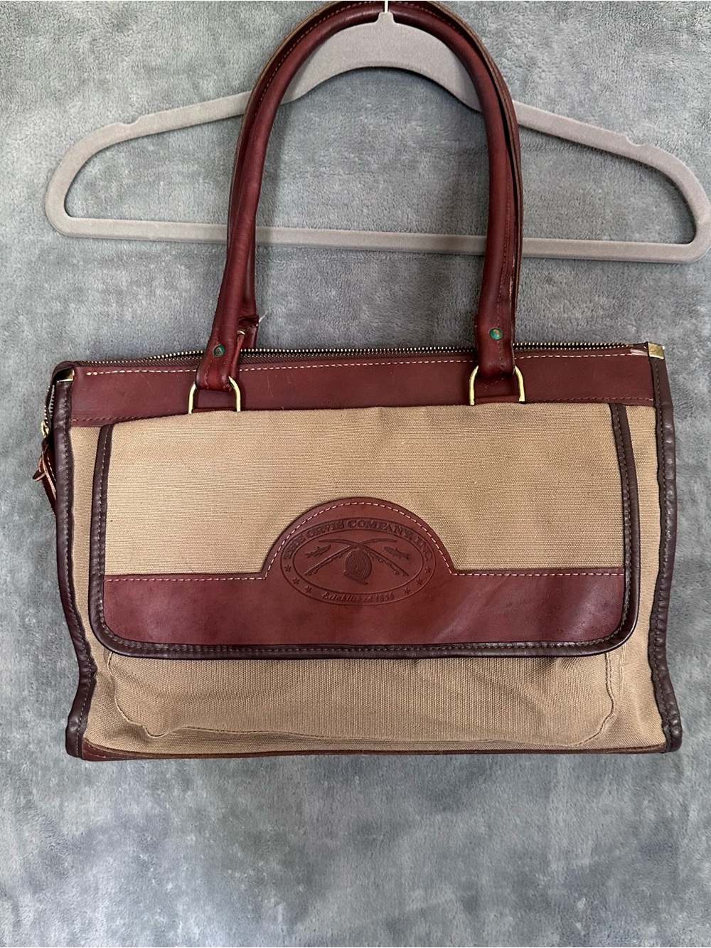 Orvis Vintage Tan Canvas Shoulder Bag with Brown Leather Trim